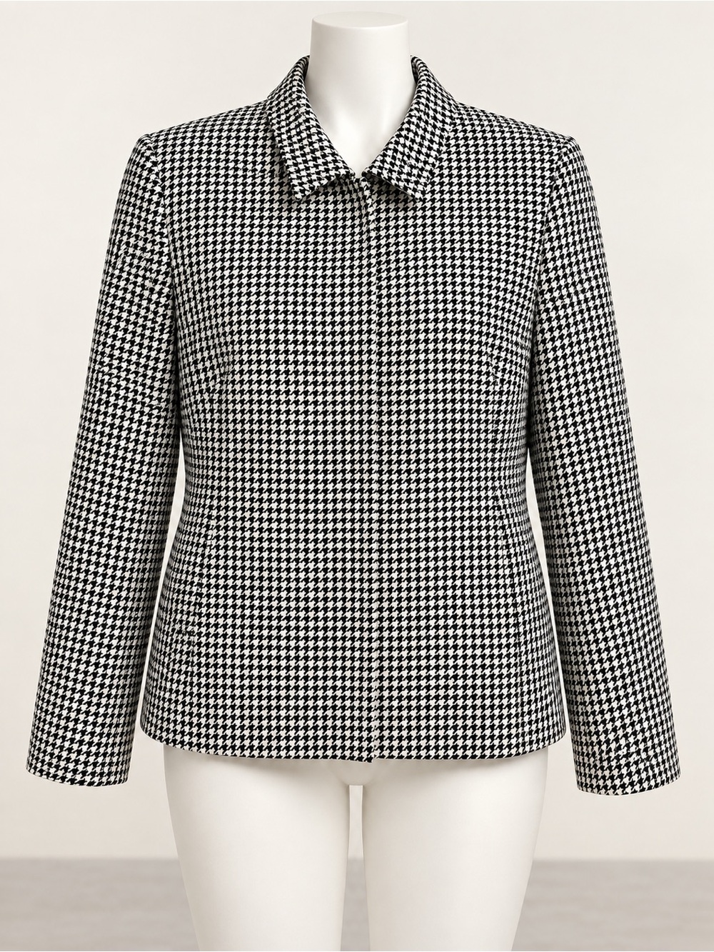 Classic Vintage Black & White Houndstooth Professional Blazer Jacket
